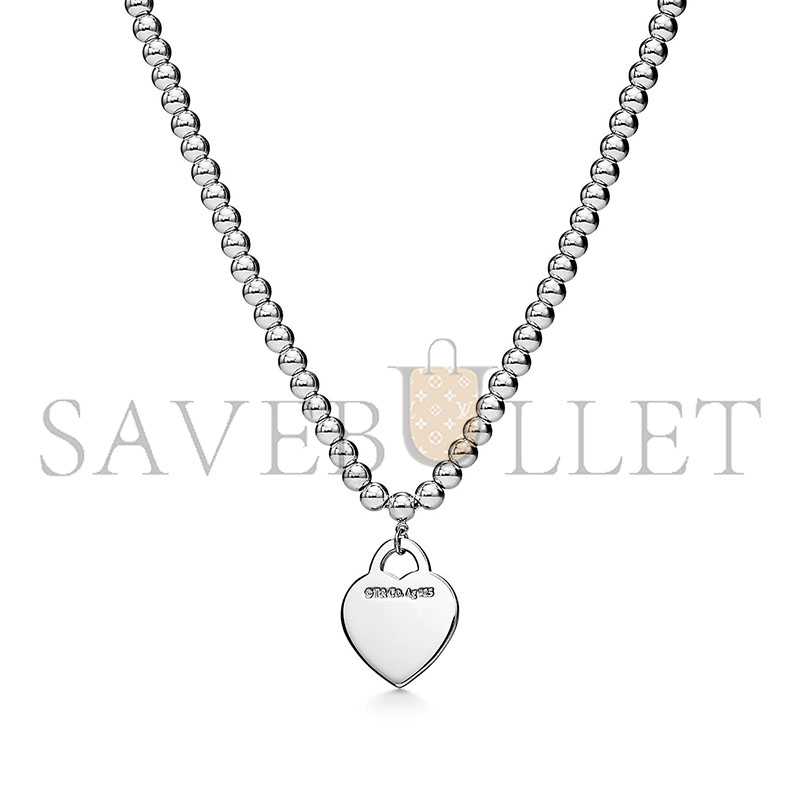 TIFFANY HEART TAG BEAD NECKLACE IN SILVER WITH A DIAMOND, SMALL 70923513